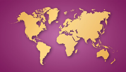 vector gold world map on pink background