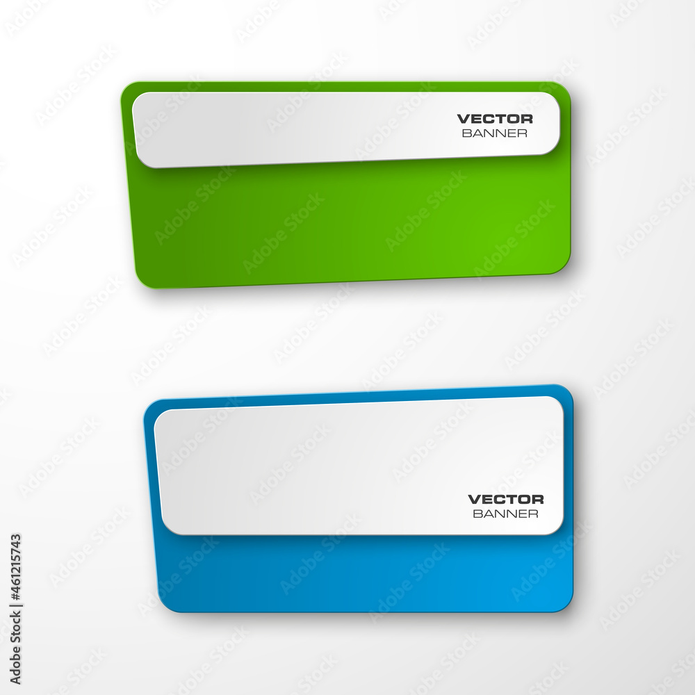 Poster Vector abstract banner with rounded corners. The two original form soft corners, overlapping. The flat image. Advertising Design shape. Vector label tag.