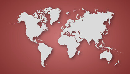 vector silver world map on red background