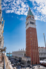 Fototapeta premium St Mark's Campanile tower in Venice, Italy. Beautiful tower at the St. Mark's Square at sunset.