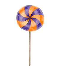 Halloween Cake Pop, Candy. Watercolor illustration isolated on white. 