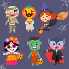 halloween monsters vector set