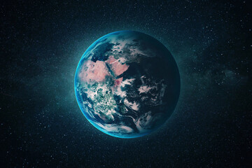 Fototapeta na wymiar Beautiful blue planet Earth in deep space with stars. Space Wallpaper
