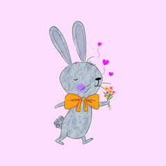 Cute little rabbit icon character hand drawn sketch line vector illustration.