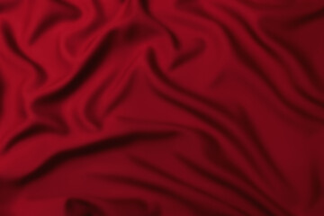 Red crumpled fabric background. Draped textile design.