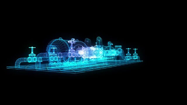 Industrial equipment electric oil pump. Digital technology visualization of 3d. Equipment for pumping heavy oil.