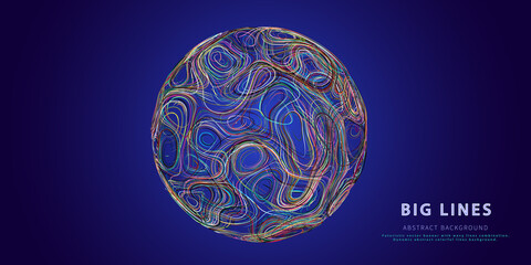 Abstract sphere composed with colored curves. Futuristic graphics.