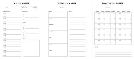 Set of minimalis planner, simple, daily, weekly, monthly, meal planner - Powered by Adobe