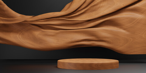 Fototapeta na wymiar minimal wood podium with wooden wall. wooden pattern, 3d illustration