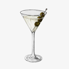 Hand drawn glass of martini cocktail