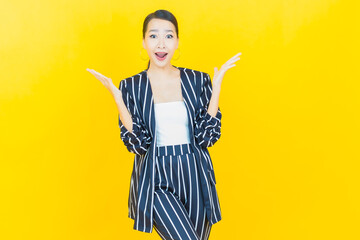 Portrait beautiful young asian woman smile with action