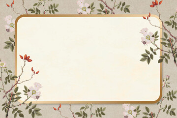 Fototapeta na wymiar Gold floral rectangle frame vector vintage elegant