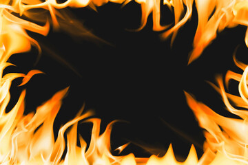 Blazing flame background, orange frame realistic fire image vector