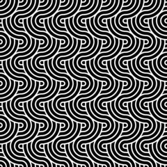 Abstract trendy waves with contour intertwined in black and white. Seamless modern pattern for stylish fabrics, decorative pillows, wrapping paper. 