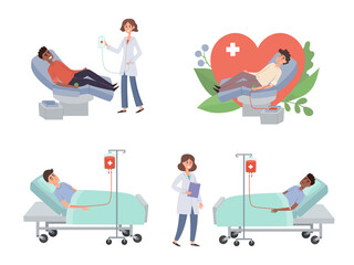 Vector set with concepts of blood transfusion isolated on white