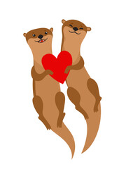 Vector card with cartoon otter couple for Valentines Day. - 461221781