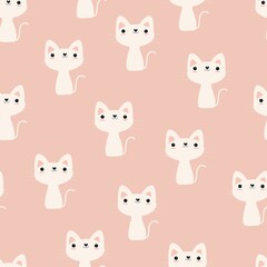 Seamless pattern with cute white cat