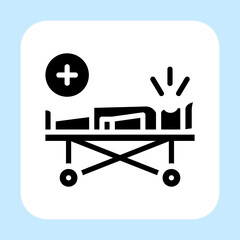 Patient in sick bed icon vector with Glyph style isolated on white background. Vector illustration man sign symbol icon concept for medical, hospital, web, apps, technology and project