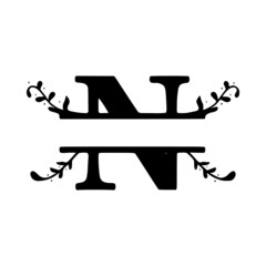 Fototapeta premium Letter n decorative floral personalized monogram, name initial clip art