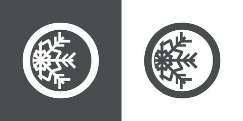 Logotipo letra O con silueta de copo de nieve en fondo gris y fondo blanco