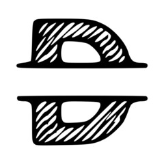 Letter d hand drawn scribble name monogram, name initial clip art