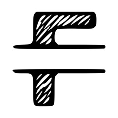 Letter f hand drawn scribble name monogram, name initial clip art