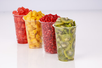 Watermelon , pineapple  , pomegrenate and Kiwi