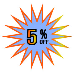 5% discount. Five percent discount tag on blue background golden edges star type tag for mega big sales. 