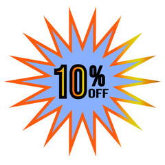 10% discount. Ten percent discount tag on blue background golden edges star type tag for mega big sales. 