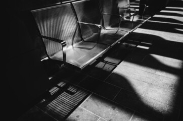 black and white bench