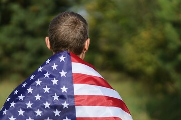 USA flag on shoulders close-up