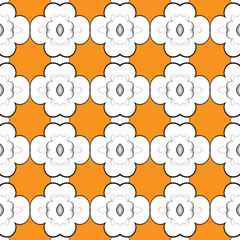 Seamless pattern with stylized white flowers on an orange background. Vector illustration
