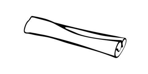 Vector contour cinnamon stick in doodle style. Hand drawn seasoning, spice, clipart, ingredient for baking, hot drinks, aromatherapy, cooking