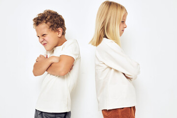 Image of boy and girl quarrel resentment isolated background