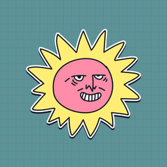 Hand drawn happy sun sticker  vector