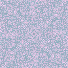 simple seamless tile with pink drawn abstract flowers on n gray background, vector