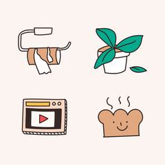 Cute social distancing and quarantine icon set vector