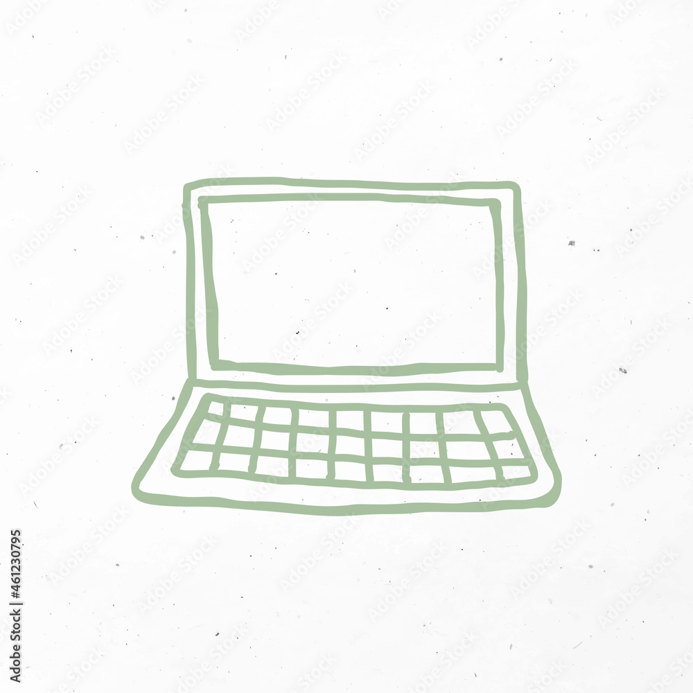 Sticker green hand drawn laptop vector icon