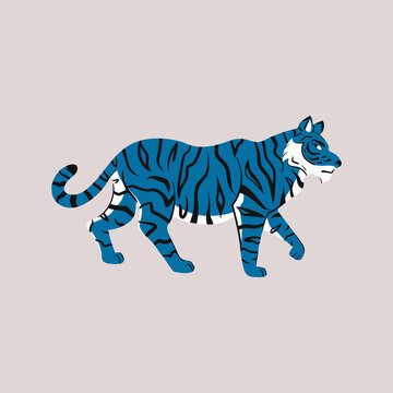 Abstract blue tiger. The symbol of the new year 2022. Design for poster, print, logo, tattoo, postcard. Flat style. Isolated, vector.
