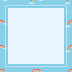 Blue square frame, cute rainbow pattern weather vector clipart