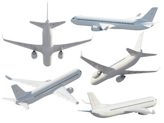 Passenger airplanes in flight isolated on white background. 3d render.