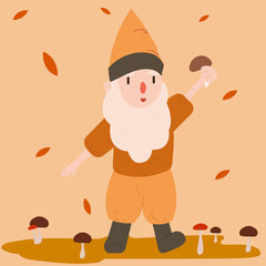 Little gnome.Gnome among pumpkins.idea for a postcard.vector