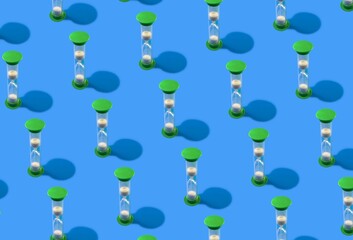 Background for the design and banner. Hourglass on a blue background. Pattern.