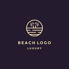 Fototapeta na wymiar elegant hipster gold sun sunset sunrise with beach ocean sea water logo icon vector in trendy line