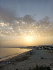 Beautiful sunset on the Malagueta beach in Malaga, Spain.