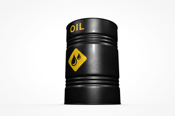 Group of black oil barrels isolated on white background, 3d illustration