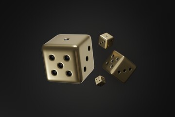 3D rendering Of Gold-Golden dices on black background.