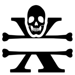 Letter x and skull personalized monogram, name initial clip art