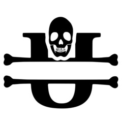 Letter u and skull personalized monogram, name initial clip art