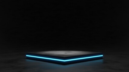 Sci-Fi Futuristic Podium, Futuristic blue Glowing Empty Showcase.Blank product pedestal for product presentation.Future background for design technology Sci-fi interior concept.3d Rendering.